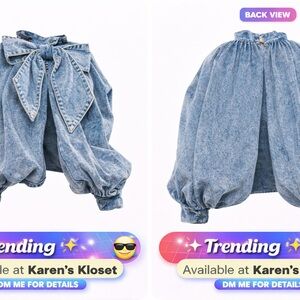 AKIRA Acid Wash Denim Bow Blouse with Balloon Sleeves